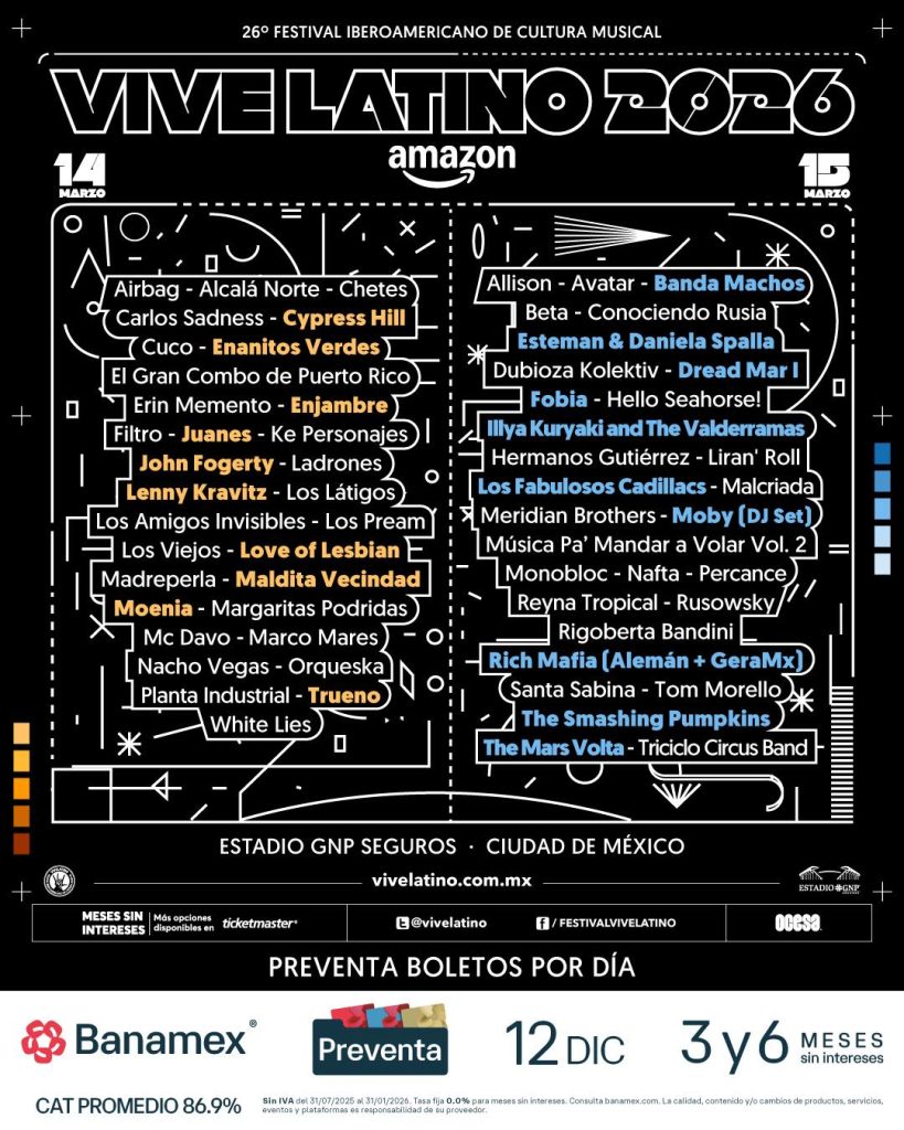 Vive Latino 2026 revela su cartel por día y abre la cuenta regresiva para una nueva edición histórica