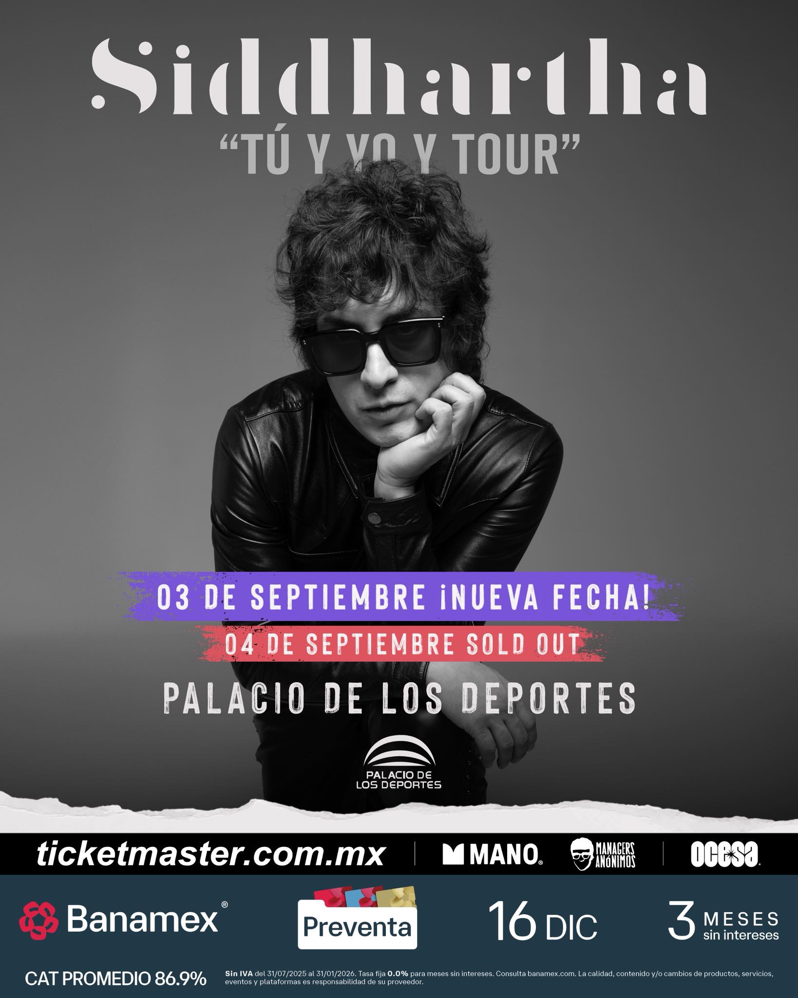 Siddhartha confirma nueva fecha tras doble sold out en CDMX