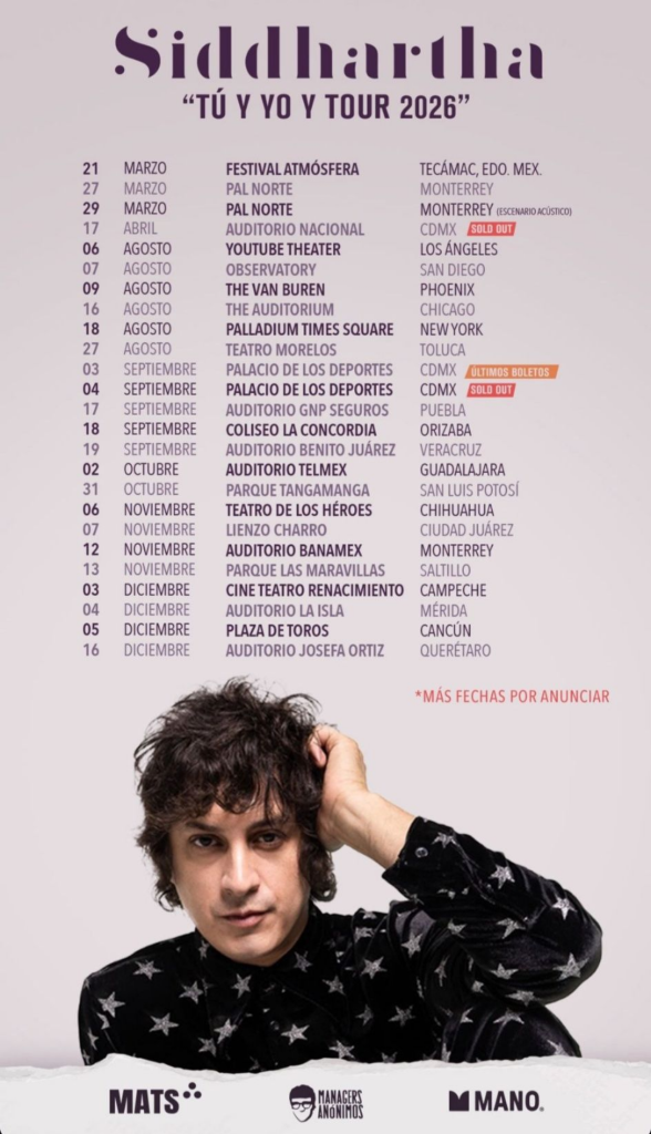 Siddhartha anuncia nuevas fechas del “Tú Y Yo Y Tour 2026” a partir de abril